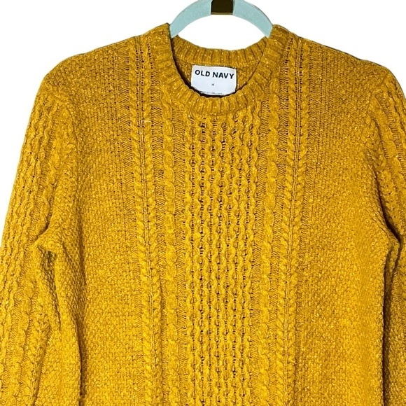 Old Navy Fisherman’s Textured Cable Knit Sweater Women’s M Mustard Cotton Wool - Picture 3 of 8